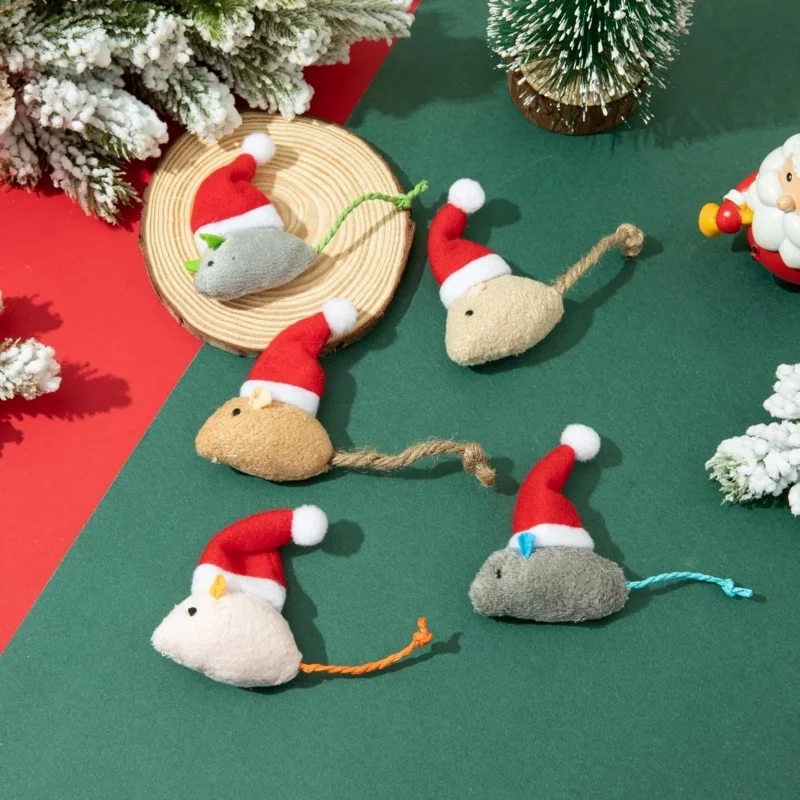 Catnip Interactive Plush Mouse - 1-5 pezzi: topolino con cappello natalizio,